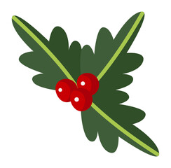 Holly icon. Christmas red berries. Holiday decoration