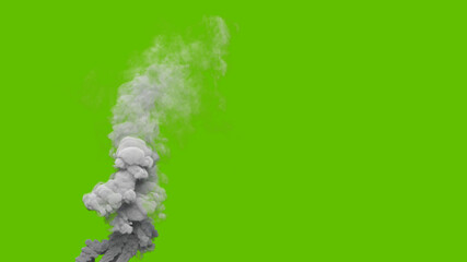 grey carbon smoke column from volcano on green screen, isolated - industrial 3D illustration