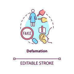 Defamation concept icon. Non-protected speech type abstract idea thin line illustration. Communicating false statement. Malicious comments. Vector isolated outline color drawing. Editable stroke