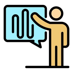 Man and sound wave in bubble icon. Outline man and sound wave in bubble vector icon color flat isolated