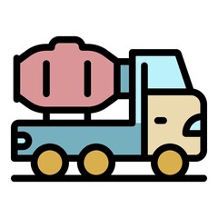 Cement truck mixer icon. Outline cement truck mixer vector icon color flat isolated