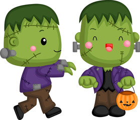 a vector of Frankenstein trick or treating 
