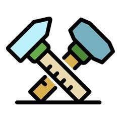 Hammer and caliper icon. Outline hammer and caliper vector icon color flat isolated