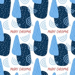 Merry Christmas seamless pattern with Abstract organic textured shapes. Hand drawn trendy collage style vector for textile, wrapping paper, wallpaper, cover designpostcard, cover design.
