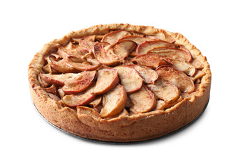 Fresh delicious apple pie isolated on white
