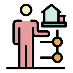 Man represents the house icon. Outline man represents the house vector icon color flat isolated