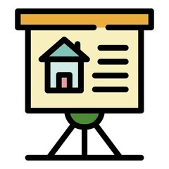 The house is on a flipchart icon. Outline the house is on a flipchart vector icon color flat isolated