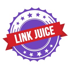 LINK JUICE text on red violet ribbon stamp.