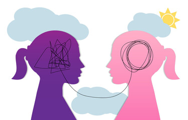 Two women head silhouette psycho therapy concept