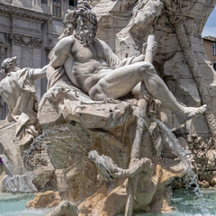 Rome Italy, the famous four rivers fountain in Navona square