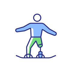 Fototapeta na wymiar Snowboarding RGB color icon. Sportsman slide down from mountain. Winter sport discipline. Athlete with physical disability. Isolated vector illustration. Simple filled line drawing