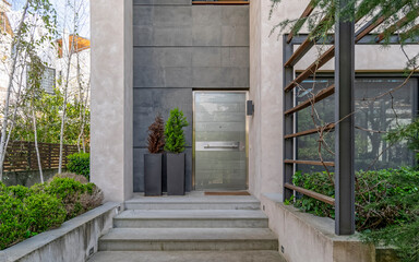 modern design family house front entrance door, Athens Greece
