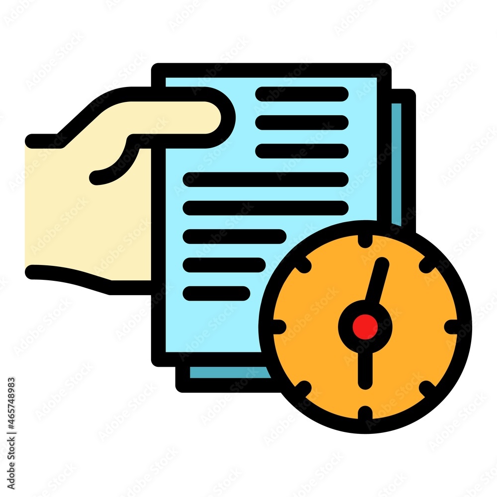 Poster documents and clock icon. outline documents and clock vector icon color flat isolated