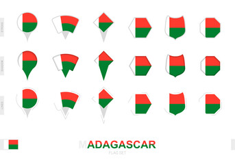Collection of the Madagascar flag in different shapes and with three different effects.