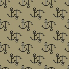 Seamless sea anchor. Geo design with trendy circle shapes. Geometric black circles with polka dots on a brown background. Ocean theme. Ideal for fashion, textile design, decor and fabrics.