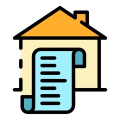 House and scroll icon. Outline house and scroll vector icon color flat isolated