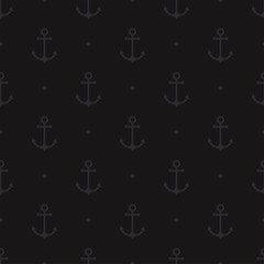 Seamless pattern with grey anchor on a black background. Vector illustration.