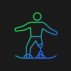 Snowboarding gradient vector icon for dark theme. Winter sport discipline. Athlete with physical disability. Thin line color symbol. Modern style pictogram. Vector isolated outline drawing