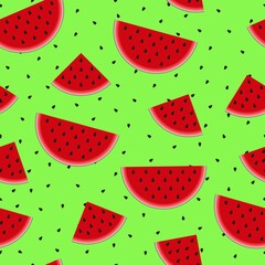 Seamless background with slices of watermelon. Vector green illustration. design for greeting card and invitation of seasonal summer holiday. summer style