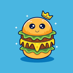 Cute doodle king burger cartoon