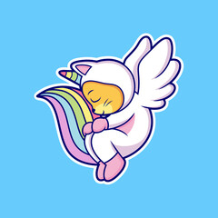 Cute unicorn cat cartoon sleep