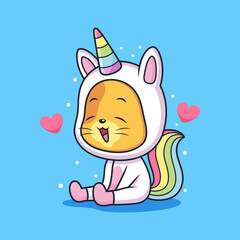 Funny expression unicorn cat cartoon with love