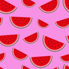 Watermelon seamless hand drawn pink pattern. Vector illustration. summer print