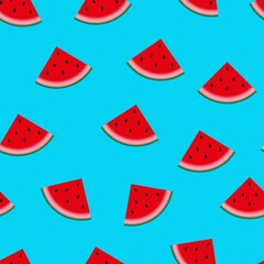 Watermelon seamless hand drawn blue pattern. Vector illustration. summer print