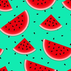 Sweet watermelon vector seamless blue pattern. summer print