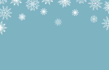Fototapeta na wymiar Beautiful set white snowflakes on a blue background for winter design. Collection of Christmas New Year elements. Frozen silhouettes of crystal snowflakes. Modern design apartment. Holiday wallpapers.