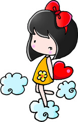vector cartoon short hair girl hold heat shape
