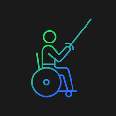 Wheelchair fencing gradient vector icon for dark theme. Individual competitive sport. Disabled sportsman. Thin line color symbol. Modern style pictogram. Vector isolated outline drawing