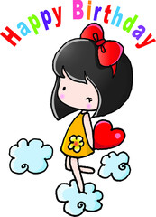 vector cartoon short hair girl hold heart shape happy birthday card