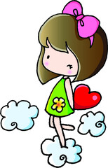 vector cartoon short hair girl hold heat shape