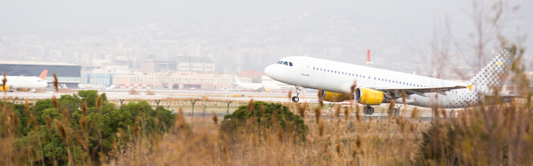 Naklejka premium passenger plane lands at airport