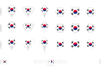 Collection of the South Korea flag in different shapes and with three different effects.