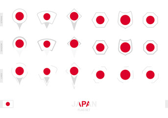 Collection of the Japan flag in different shapes and with three different effects.