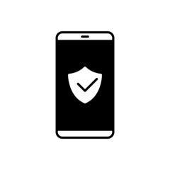 Mobile security linear icon. Black simple vector of protection of personal information on smartphone. Contour isolated pictogram on white background