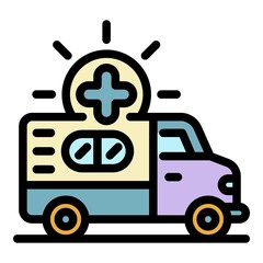 Ambulance car icon. Outline ambulance car vector icon color flat isolated