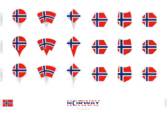 Collection of the Norway flag in different shapes and with three different effects.