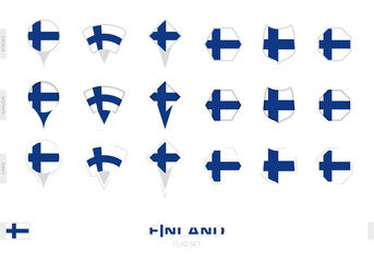 Collection of the Finland flag in different shapes and with three different effects.
