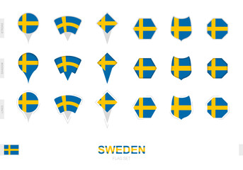 Collection of the Sweden flag in different shapes and with three different effects.