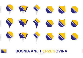Collection of the Bosnia and Herzegovina flag in different shapes and with three different effects.