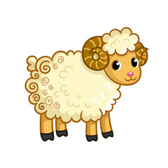 Ram stands on a white background. Vector cartoon animal.