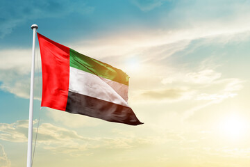 United Arab Emirates national flag cloth fabric waving on the sky - Image