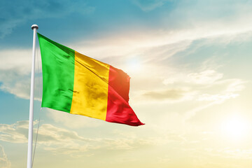 Mali national flag cloth fabric waving on the sky - Image
