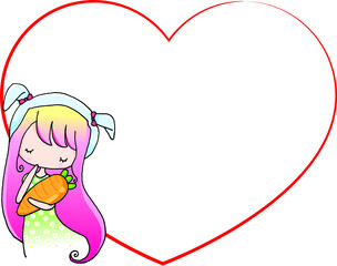 vector cartoon cute girl with heart shape border background