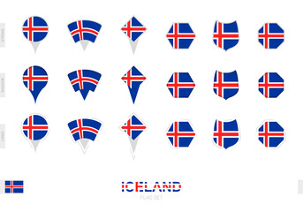 Collection of the Iceland flag in different shapes and with three different effects.