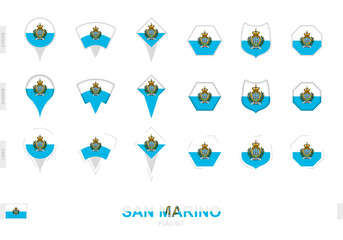 Collection of the San Marino flag in different shapes and with three different effects.