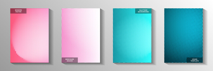 Grunge point screen tone gradation cover templates vector collection. Business brochure faded